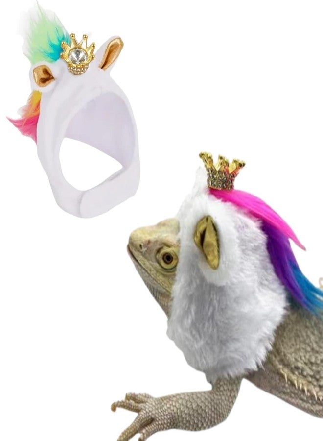WCDJOMOP Lizard Hat for Bearded Dragon - Soft Fuzzy Plush Cap with Adjustable Chin Strap & Crown Decor Reptile Headwear Halloween Costume Outfit Photo Props for Gecko Chameleon Amphibians Snake Hamster (White) - Image 1